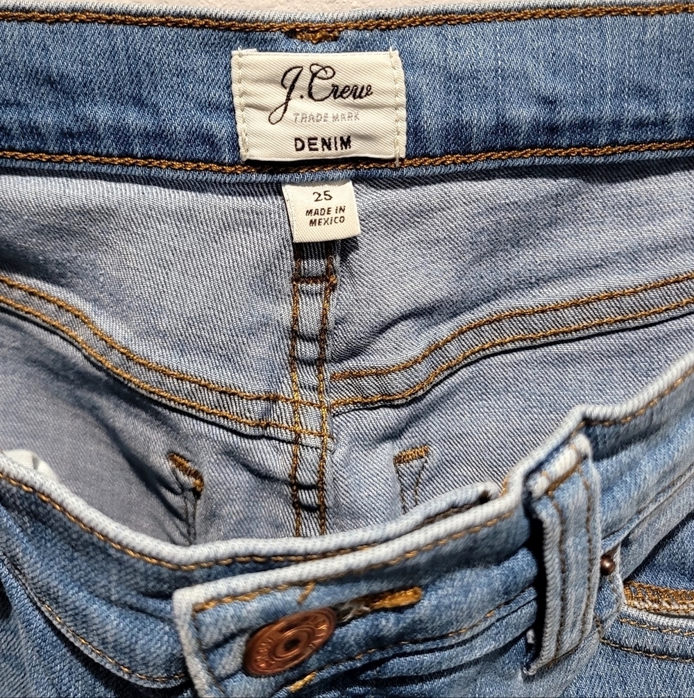 J.Crew Frayed Hem Denim Pencil Skirt Blue Stretch Jean Skirt Size XS / 0 - Picture 4 of 8